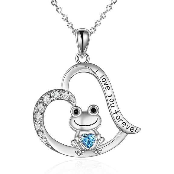 Frog Necklace for Women Sterling Silver Cute Frog Hold Blue/Green Heart Cubic Zirconia Pendant Necklace Jewelry for Mom Daughter