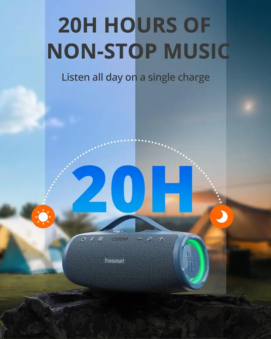 Tronsmart Mirtune S100 50W Portable Bluetooth Speaker, Deep Bass SoundPulse, 20H Playtime, IPX7 Waterproof Wireless Speaker with Power Bank, Dual Tweeters, TWS Pairing, App EQ, Outdoor Party Speaker