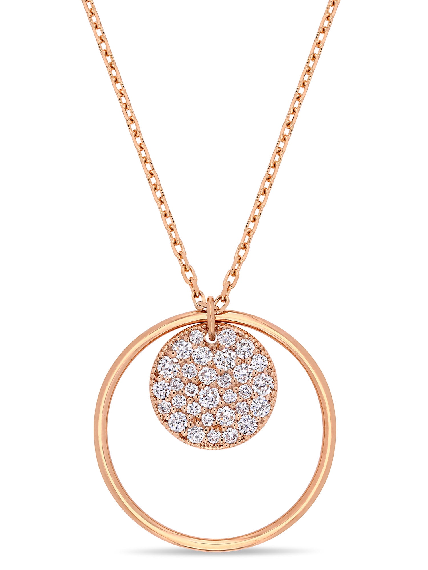 Miabella 1/2 Carat T.W. Diamond 14kt Rose Gold Double Circle Necklace ...