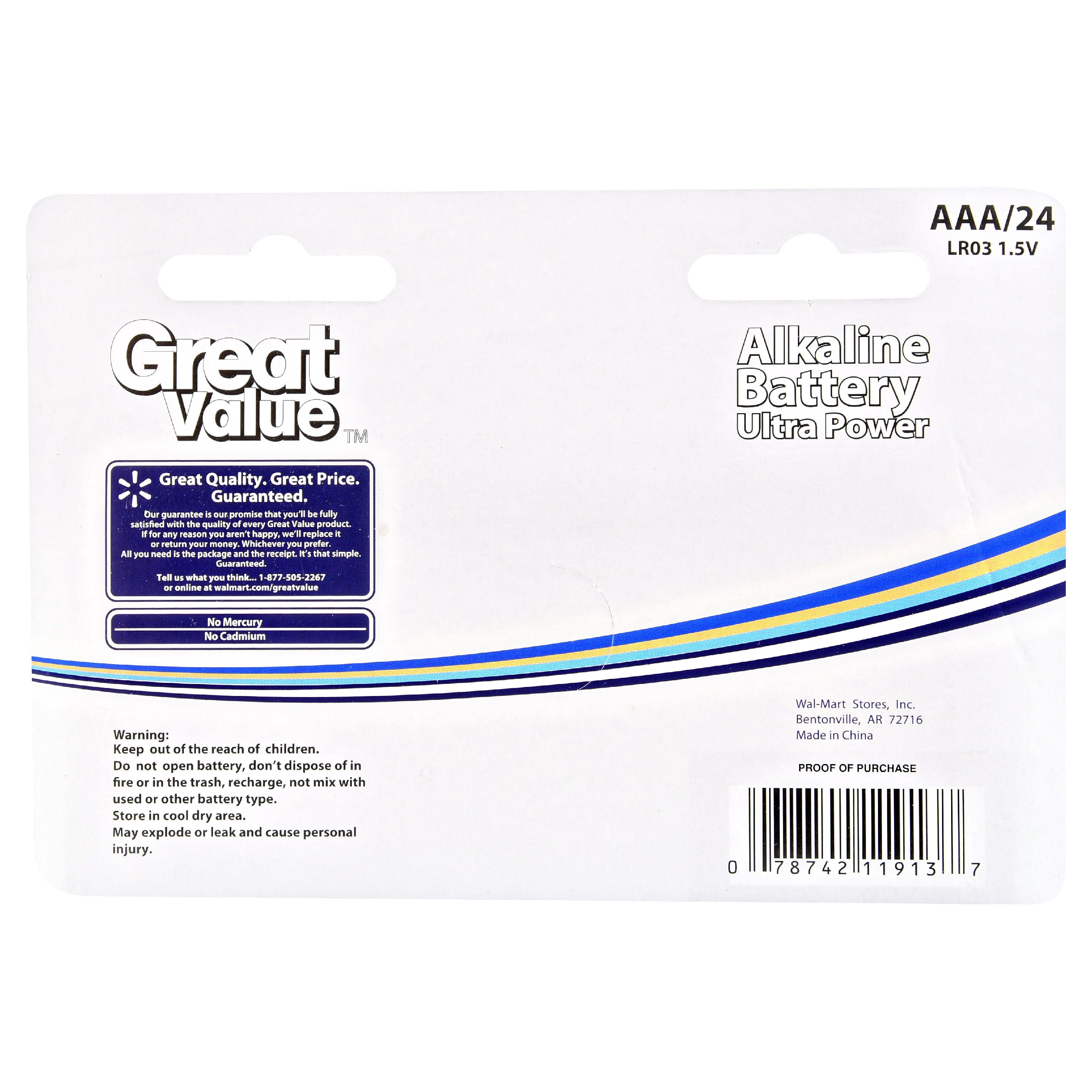 Great Value Alkaline AAA Batteries, 24 Count