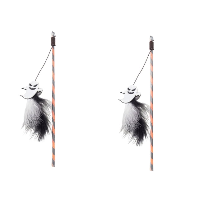 Vrorvz Halloween Dog Toy Set Funny Interactive Teaser Sticks with Bells and Feathers for Pets Long Lasting Elastic Rope for Pets and Dogs Exercise and Play 2PCS