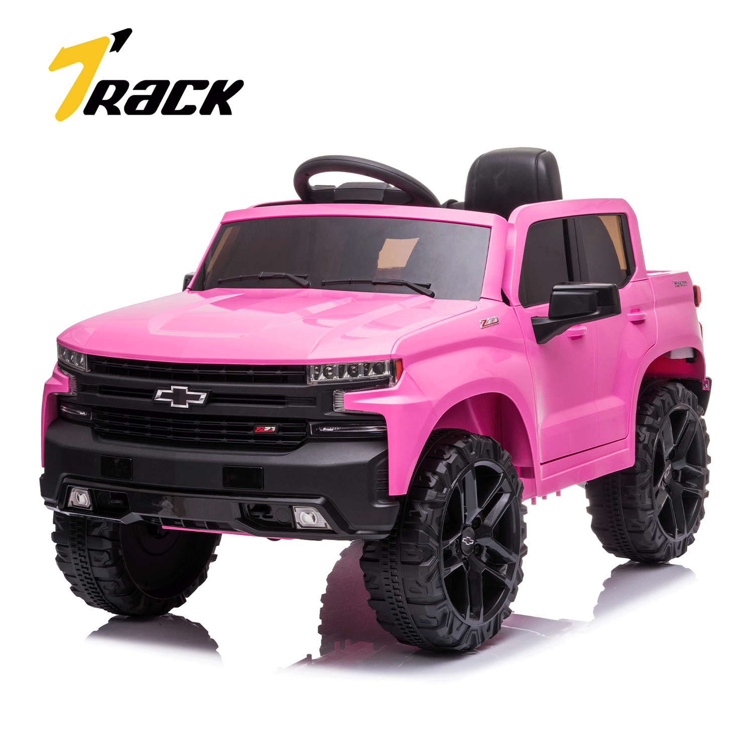 Track 7 Kids Ride on Car,12V Battery Powered Chevrolet Silverado Electric Car for Boys Girls,Ride on Truck with Remote Control,Kids Electric Vehicle with Music,Lights,12V Ride on Toy Car,Pink