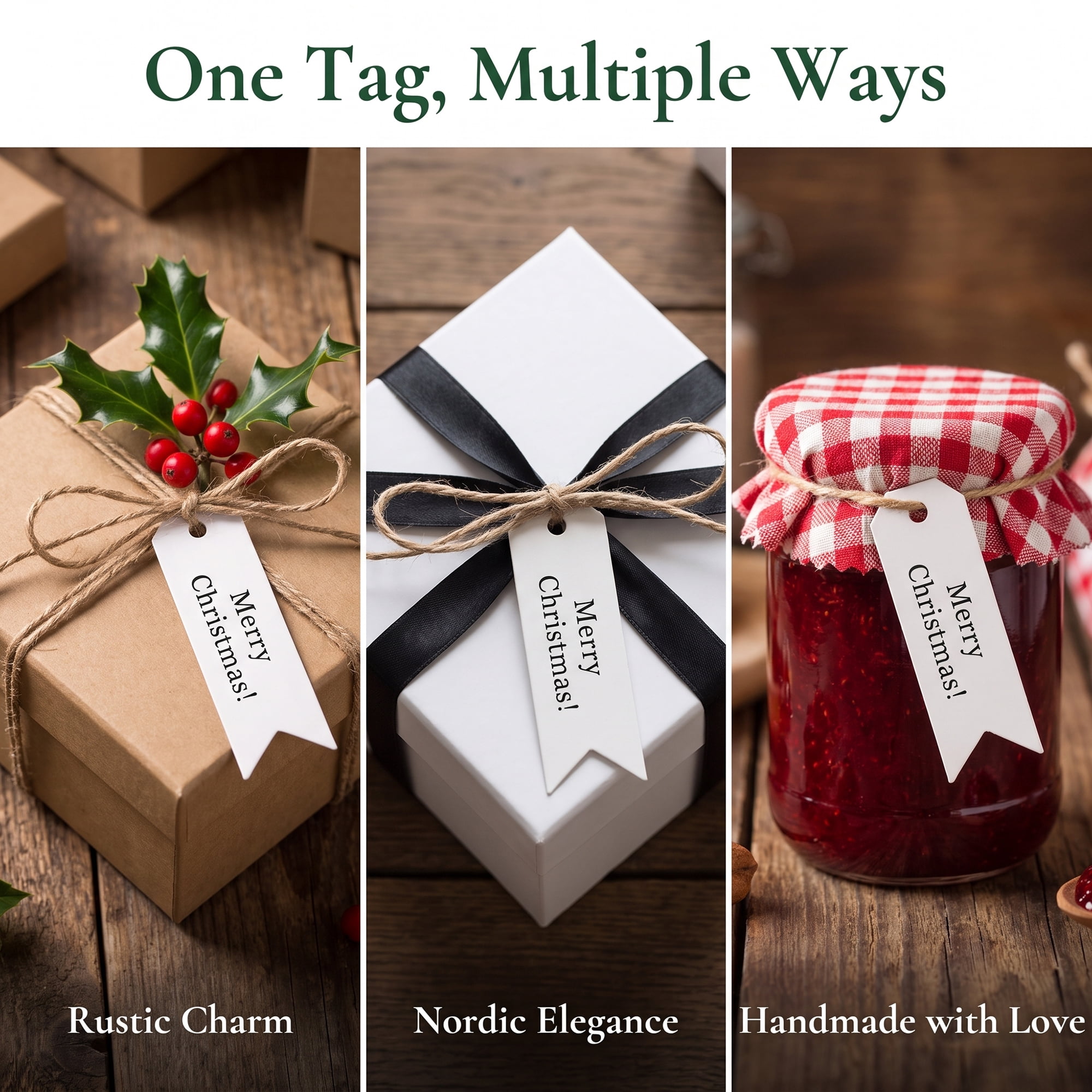Unique Bargains Gift Tags with Natural Twine for All Occasions 0.8" x 2.8" White Christmas