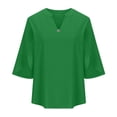 thumbnail image 4 of Dreluolixuan Womens Western Shirts Short Sleeve V Neck Blouses Front Button Tees Loose Fitted Comfy Solid Color Shirts 2024 Fashion Trendy Clothing Green L, 4 of 7