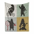 thumbnail image 1 of Bear Soft Flannel Fleece Blanket, Funny Frames in Drawing Style Mascot Hunter Biker Musician Travelling Grunge Display, Cozy Plush for Indoor and Outdoor Use, 50" x 70", Multicolor, by Ambesonne, 1 of 6