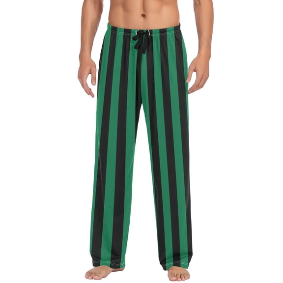 Green and Black Stripes Men's Pajama Pants Cotton Long Sleepwear Lounge Pants L