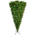 thumbnail image 1 of GO 7.4 ft Upside Down Green Christmas Tree Hinged Spruce Full Tree with Red Artificial Berries, 1 of 7