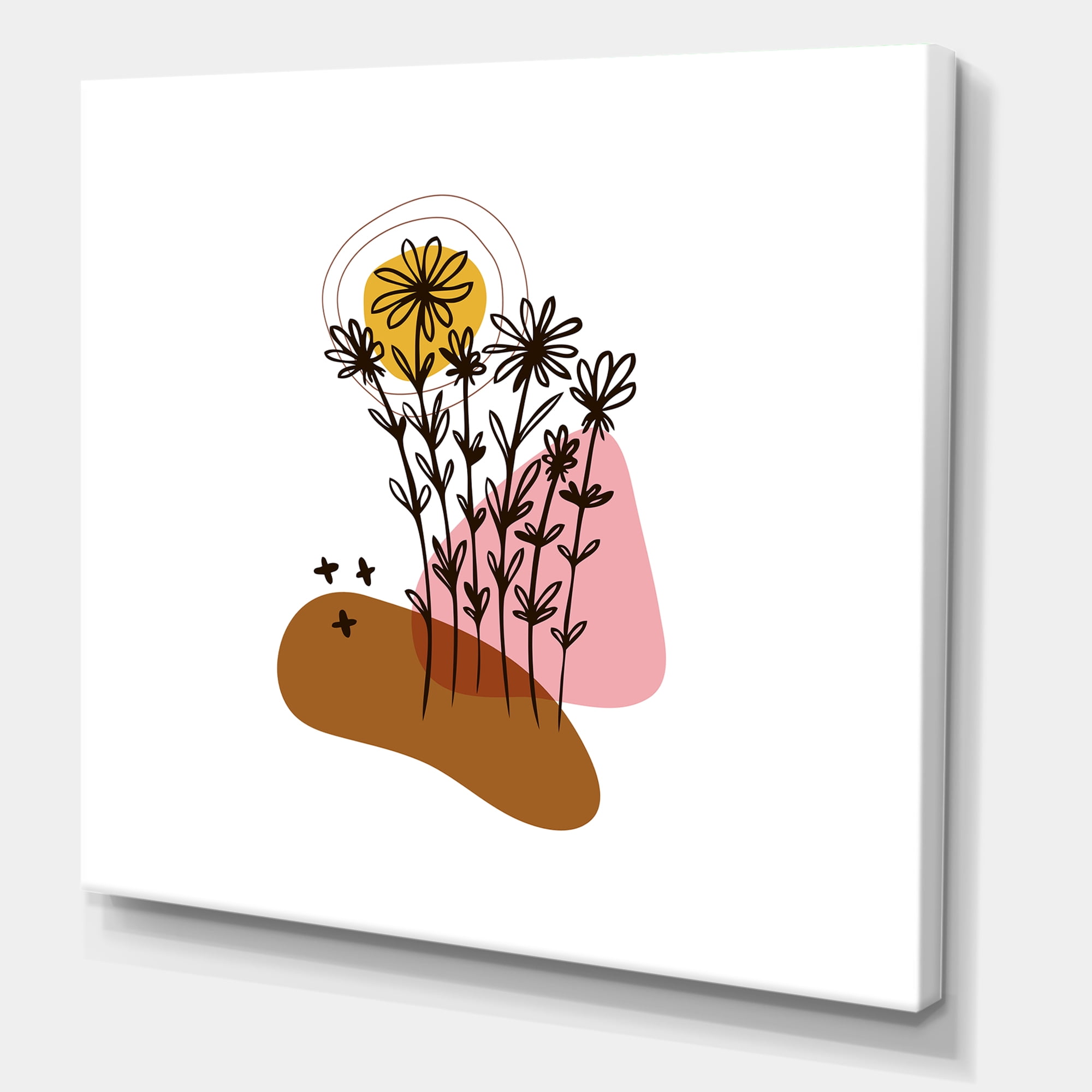 Designart ' Abstract Flowers Plants With Elementary Shapes I ' Modern Canvas Wall Art Print