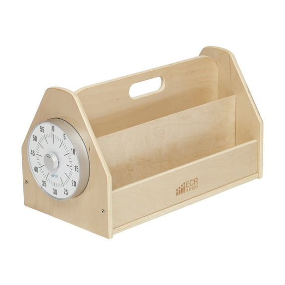 ECR4Kids Double-Sided Book Caddy with Countdown Timer, Portable Library, Natural