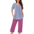 thumbnail image 1 of Aqestyerly Ensemble de Pyjama, Blouse Décontractée à Manches Courtes et Col Rond pour Femmes avec Pantalon Assorti pour Pyjama Confortable/violet(S), 1 of 5