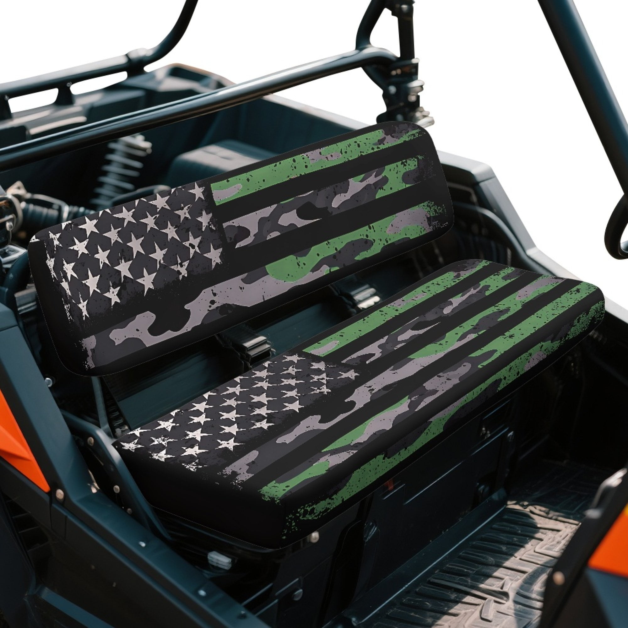 ZIATUBLES 2-Pack Waterproof UTV Seat Covers, American Flag Camo Replacement Bench Seat Protectors Compatible with Kawasaki Mule 3000 3010, Wear-Resistant Polyester UTV Seat Decor Covers
