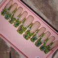 thumbnail image 2 of Green forest Press On Nails, nuevo diseño de moda, personalizado, ovalado medio, negro, francés, blanco, mariposa, uñas artificiales acrílicas, 2 of 4