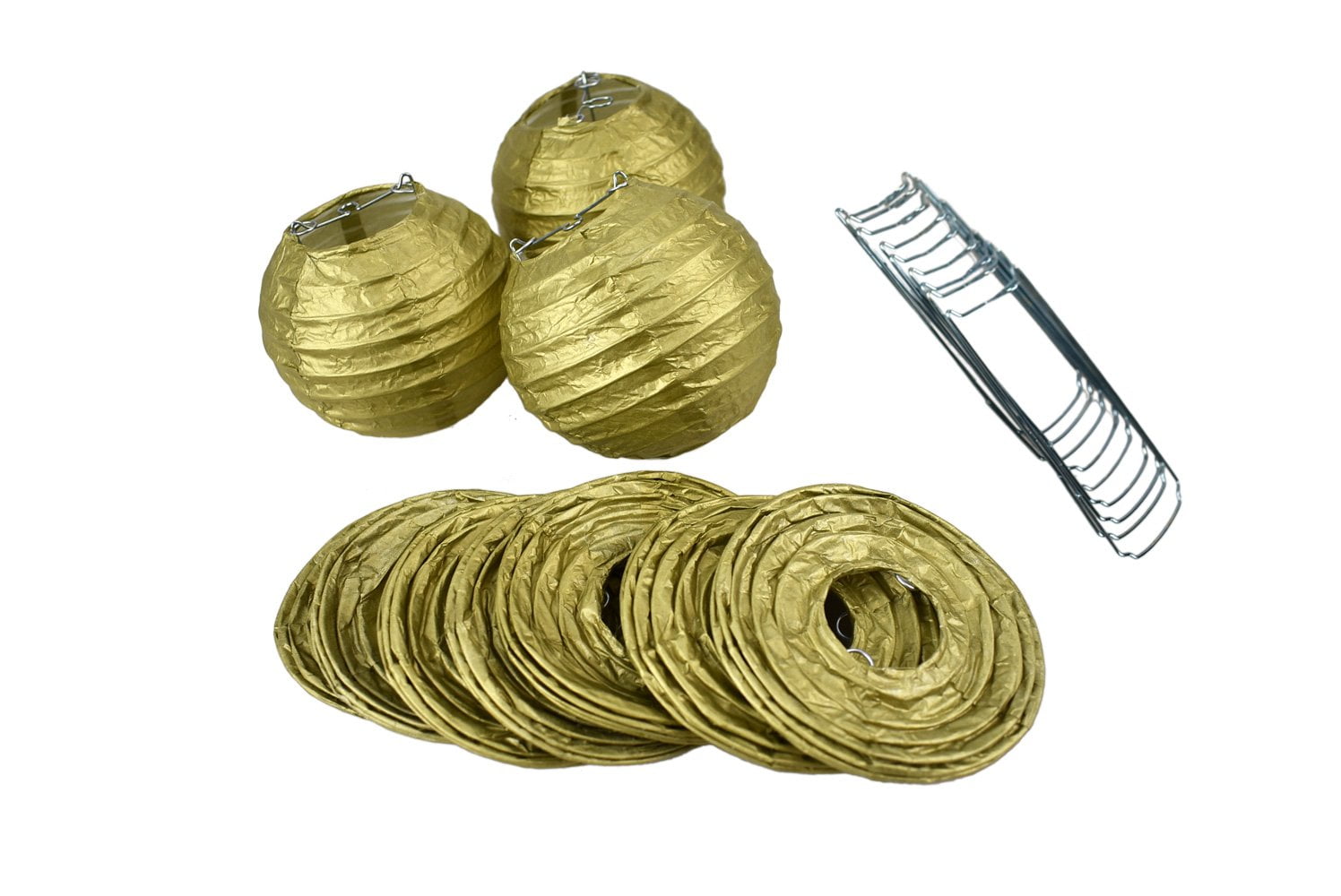 Quasimoon PaperLanternStore Decorative Paper Lantern - (10 Piece Set, 4-Inch, Gold, Even Ribbing) Round Paper Lanterns - Ideal Wedding and Party Decor or Home Accent, Lighting Optional