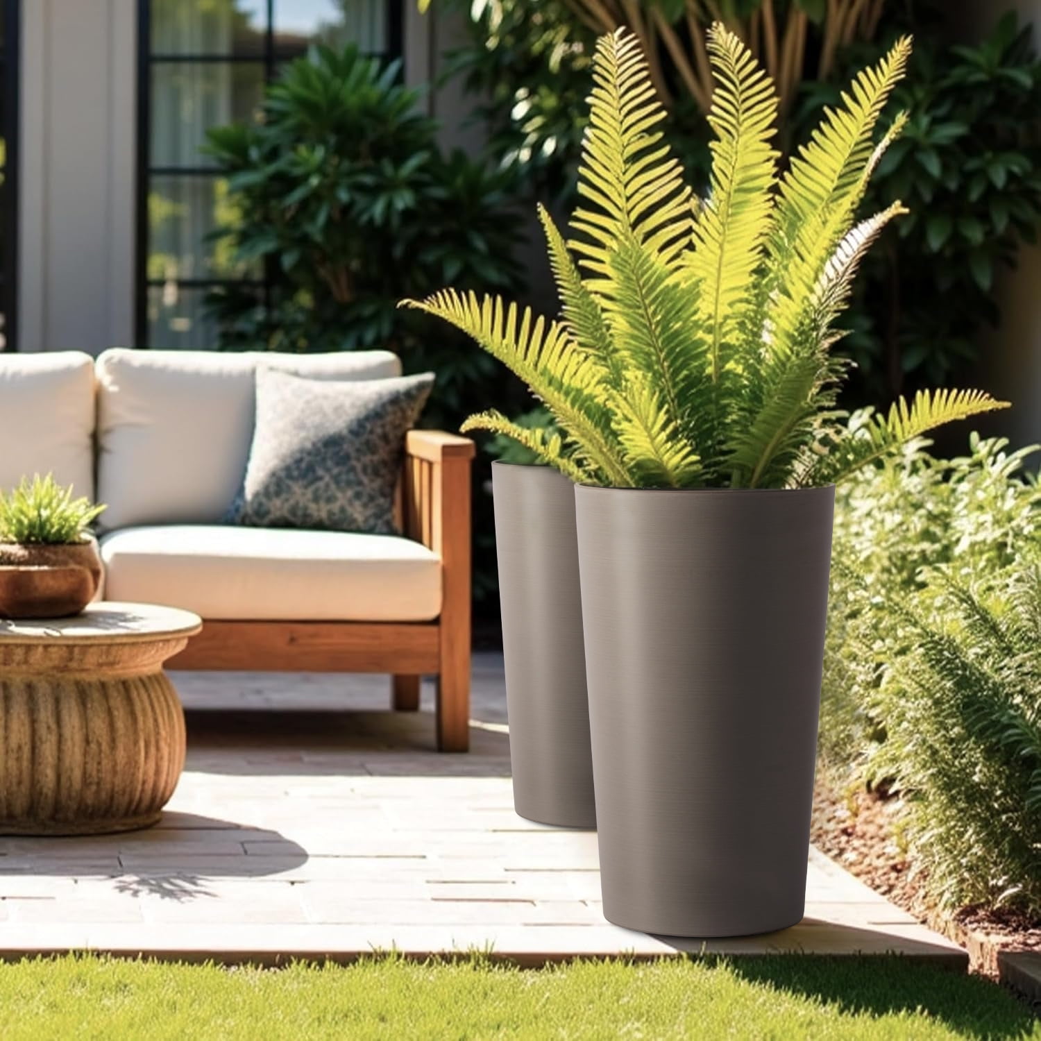 Modern Tall 21.7in Planters 2 Pack for Outdoor Plants