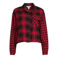 thumbnail image 3 of No Boundaries Juniors' Plaid Flannel Button Front Shirt with Long Sleeves, 3 of 5