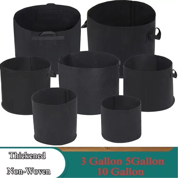3/5/10-gallon Heavy-duty Thickened Inflatable Growth Bag Non-woven Flowerpot with Handle Gardening Container, Black