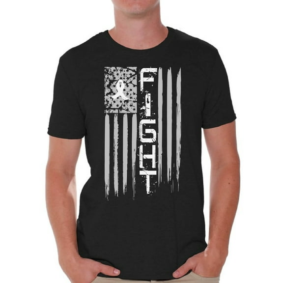 Awkward Styles Men's Lung Cancer Distressed American Flag Graphic T-shirt Tops Fight White Ribbon