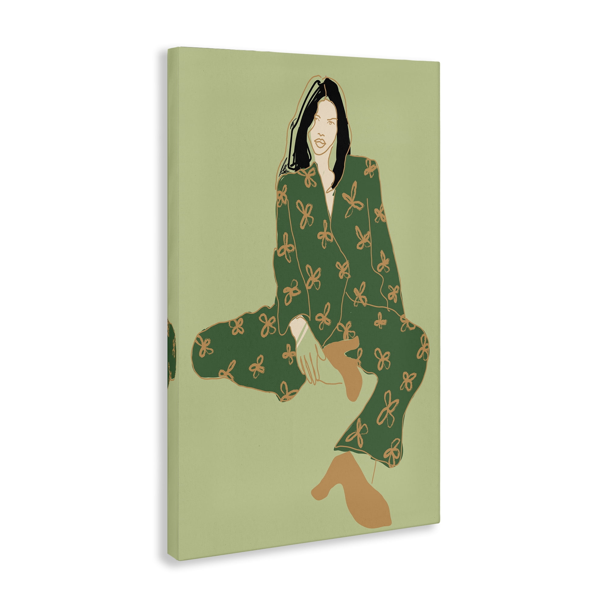 Stupell Industries Stylish Girl Sitting Novelty Painting Gallery Wrapped Canvas Art Print Wall Art, 24 x 36