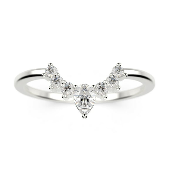 0.13 ct 1.3mm round and 3x2.10mm pear cut Diamond Moissanite 10k White Gold wedding band