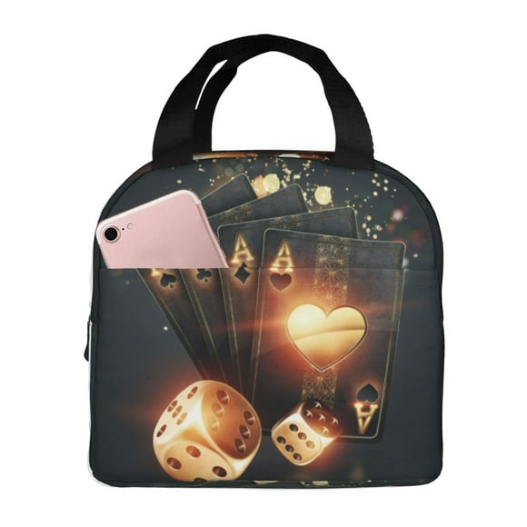 Easygdp Creative Poker Bolsa Térmica Premium - Tela Oxford Impermeable, Gran Capacidad, Bolsillo Frontal, Unisex para Trabajo, Escuela, Actividades al Aire Libre y Picnics