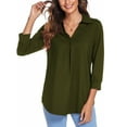 thumbnail image 4 of Colisha Lady Elegant Working Blouse V Neck Lapel Pullover 3/4 Sleeve Baggy Loose Tunic Shirt, 4 of 7