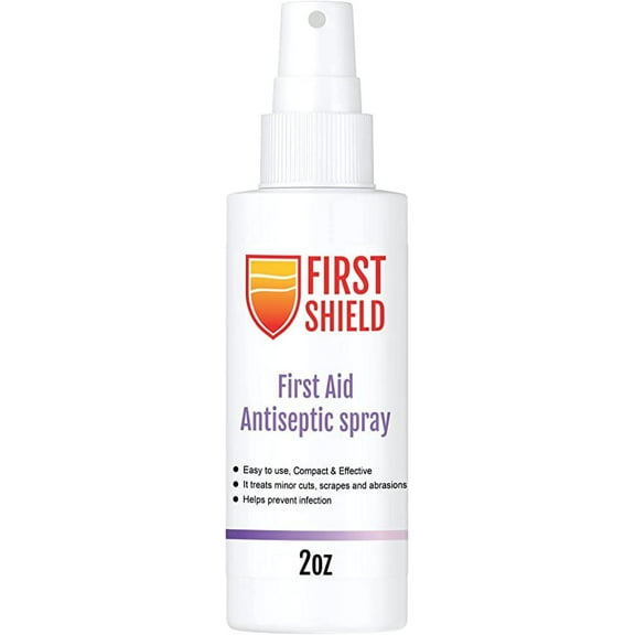First Shield First Aid Antiseptic Spray, Wound Cleaner, Benzalkonium Chloride for Minor Cuts, Scrapes and Burns – 2 Oz, 1.0 Count, Pack of 1