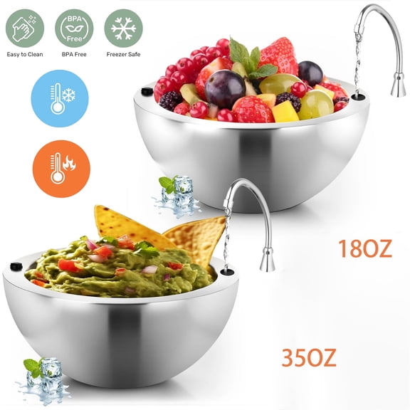 2Pcs Dip Chiller Bowl Set, 16 20cm Double Wall Stainless Steel Insulated Serving Bowls for Salad ,Guacamole,Salad & Parties,Hot/Cold Temperature Control