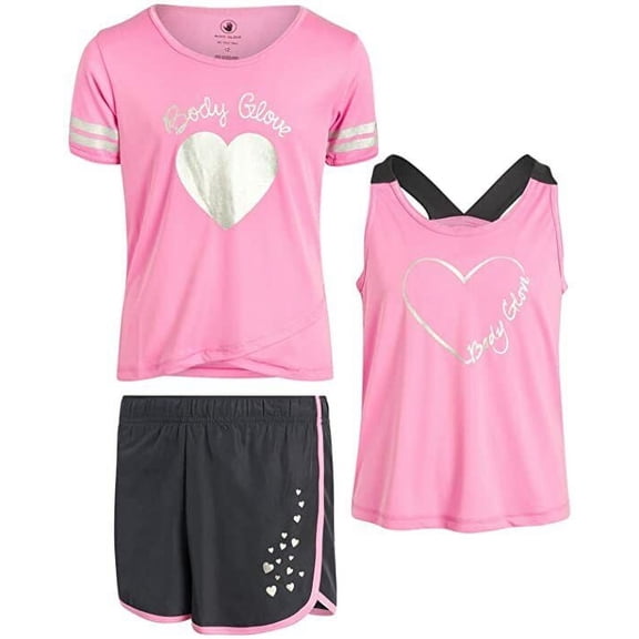 Body Glove Girls Active Short Set with Matching Tank Top and T-Shirt 6X