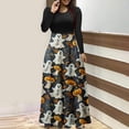 thumbnail image 2 of Busydd Halloween Dresses for Women Fashion Print Round Neck Maxi Dress Casual Holiday A Line Long Sleeve Dress L, 2 of 7