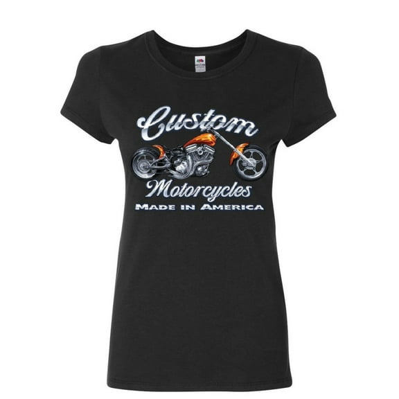Tee Hunt Custom Motorcycles Women's T-Shirt Biker Chopper American Tradition USA Shirt