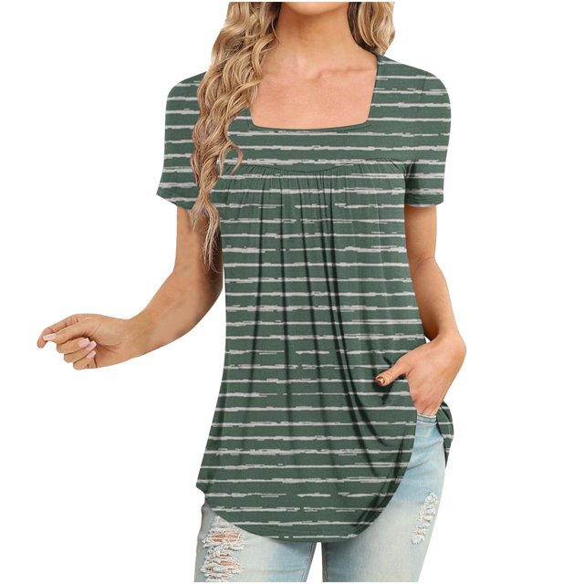Blouses à Manches Courtes pour Femmes Mode Imprimée Décontractée Col Rond T-Shirt Ample Blouse Hauts à Manches Courtes pour Femmes