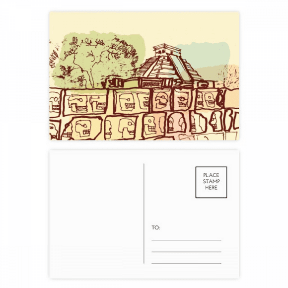 Chichen Itza Mexique Dessin de Civilisation Ancienne Ensemble de Cartes Postales Anniversaire Envoi Remerciements Carte de Vœux