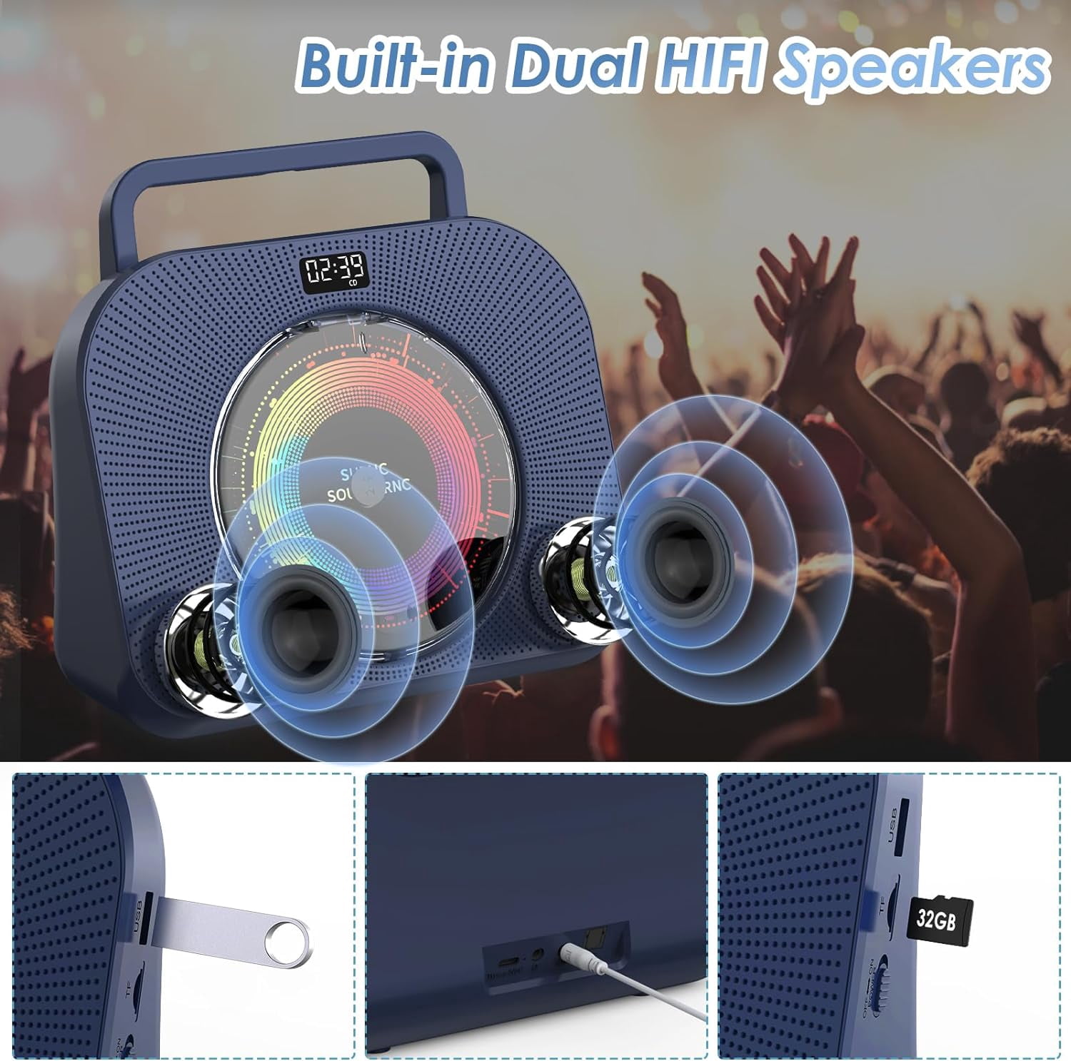 Gueray CD Player for Home, Bluetooth Desktop CD Player with Speakers, Headphone Jack FM Radio CD Player with Remote Control
