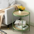 thumbnail image 2 of Round Side Table Green Metal Side Table with Imitation Rattan Pattern on Removable Trays for Living Room, 20.47 Inch x 16.54 Inch 2 Tier Small Side Table for Bedroom, Living Room, 2 of 9