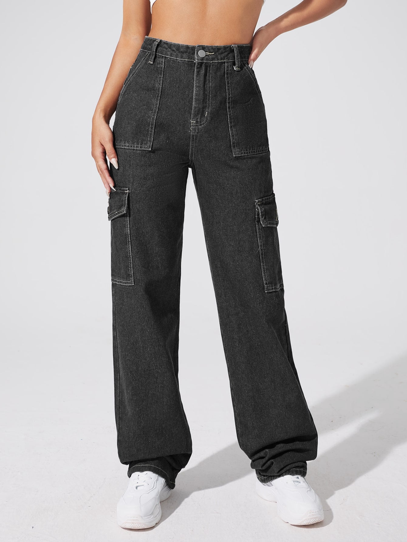 Women's High Waist Slant Pocket Cargo 