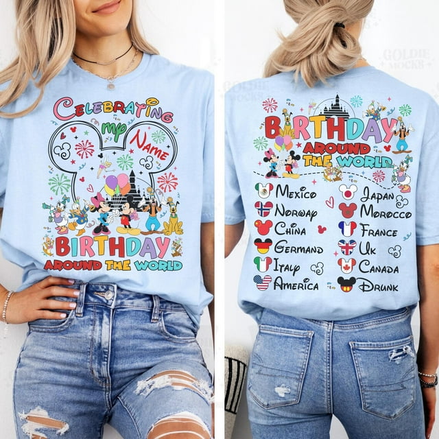 Personalized 2-sided Disney Epcot Celebrating My Birthday Around The World Shirt, Disney C - Pepper - 2XL