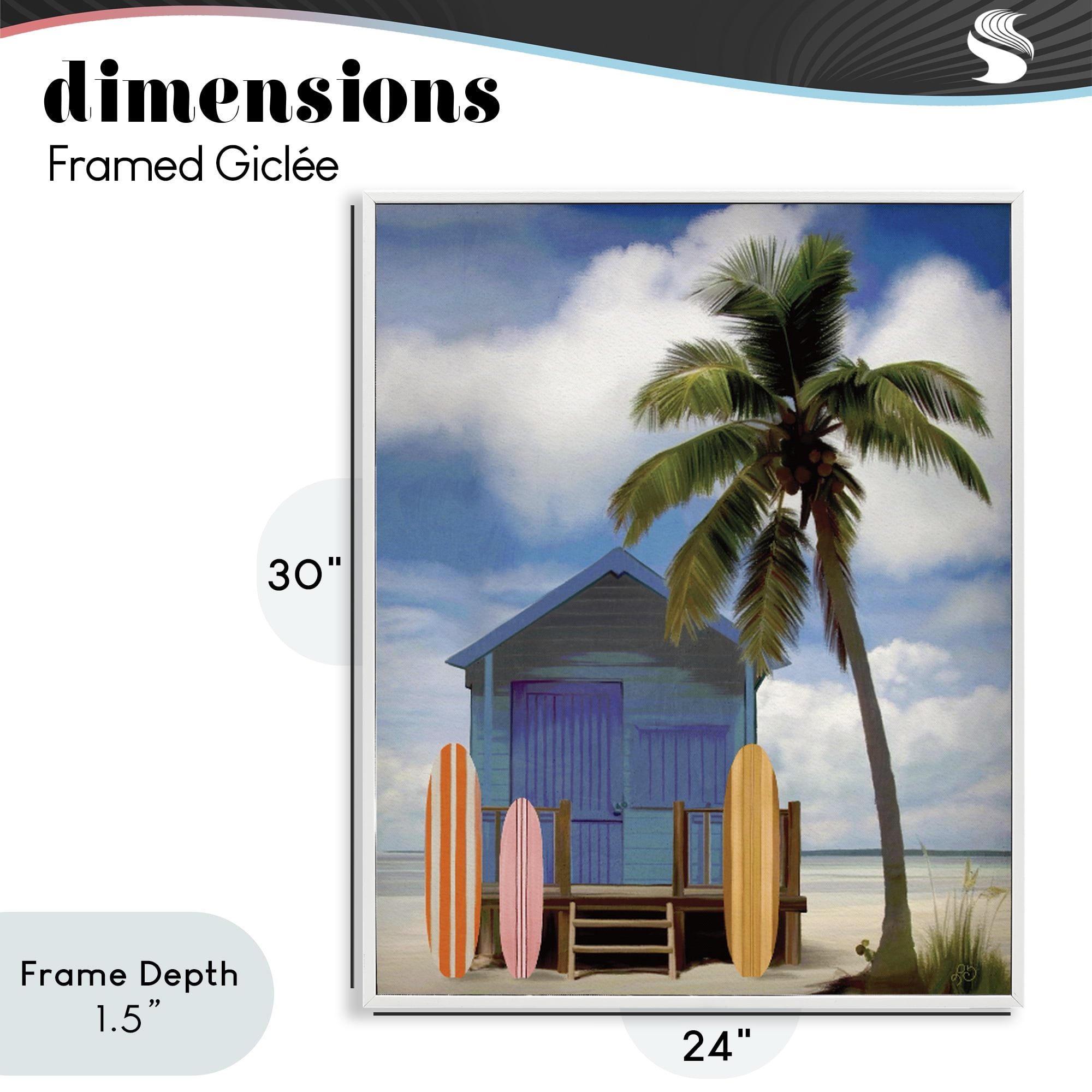 Stupell Industries Palm Overhanging Surf Shop White Framed Giclee Art, design by Lisa R Dumm