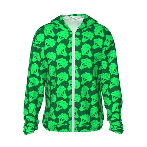 Fotbe Green Broccoli Chaqueta con Protección Solar UPF 50+ para Hombre y Mujer, Camisa con Capucha y Bolsillos-Medium