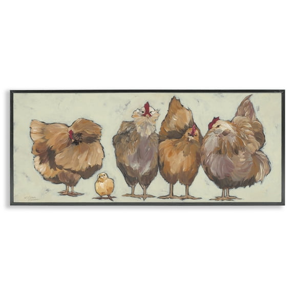 Stupell Industries Brown Hens and Chick Animals & Insects Painting Black Framed Art Print Wall Art, 24 x 10