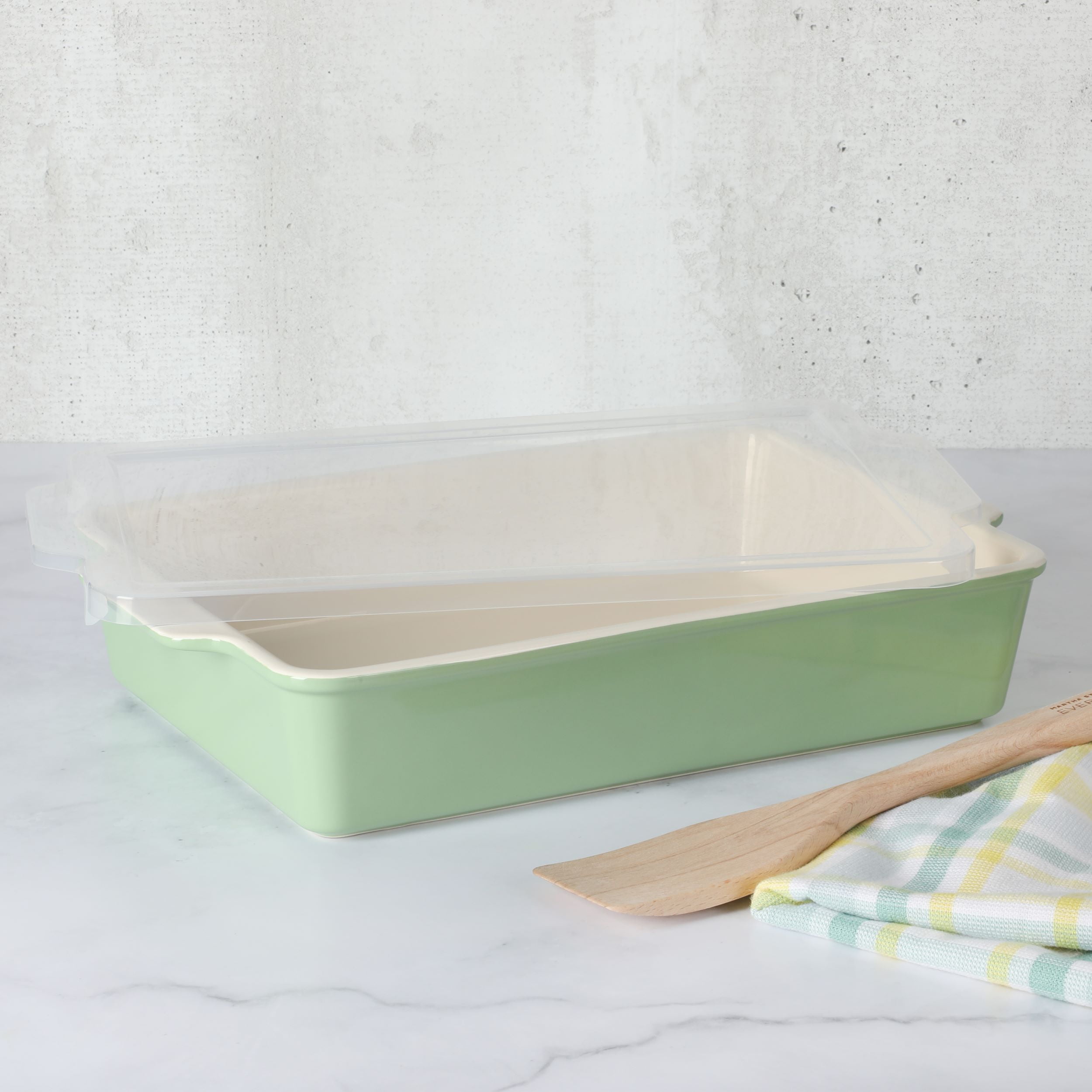 Martha Stewart Everyday Tilden 9"x12" Stoneware Casserole Baking Dish with Lid, Sage Green