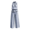 thumbnail image 4 of KIHOUT Women 2 Piece Outfits Halter Neck Sleeveless Ruffled Top and High Waisted Wide Leg Pants Set Gingham Print Casual Summer Lounge Wear with Pockets, 4 of 6