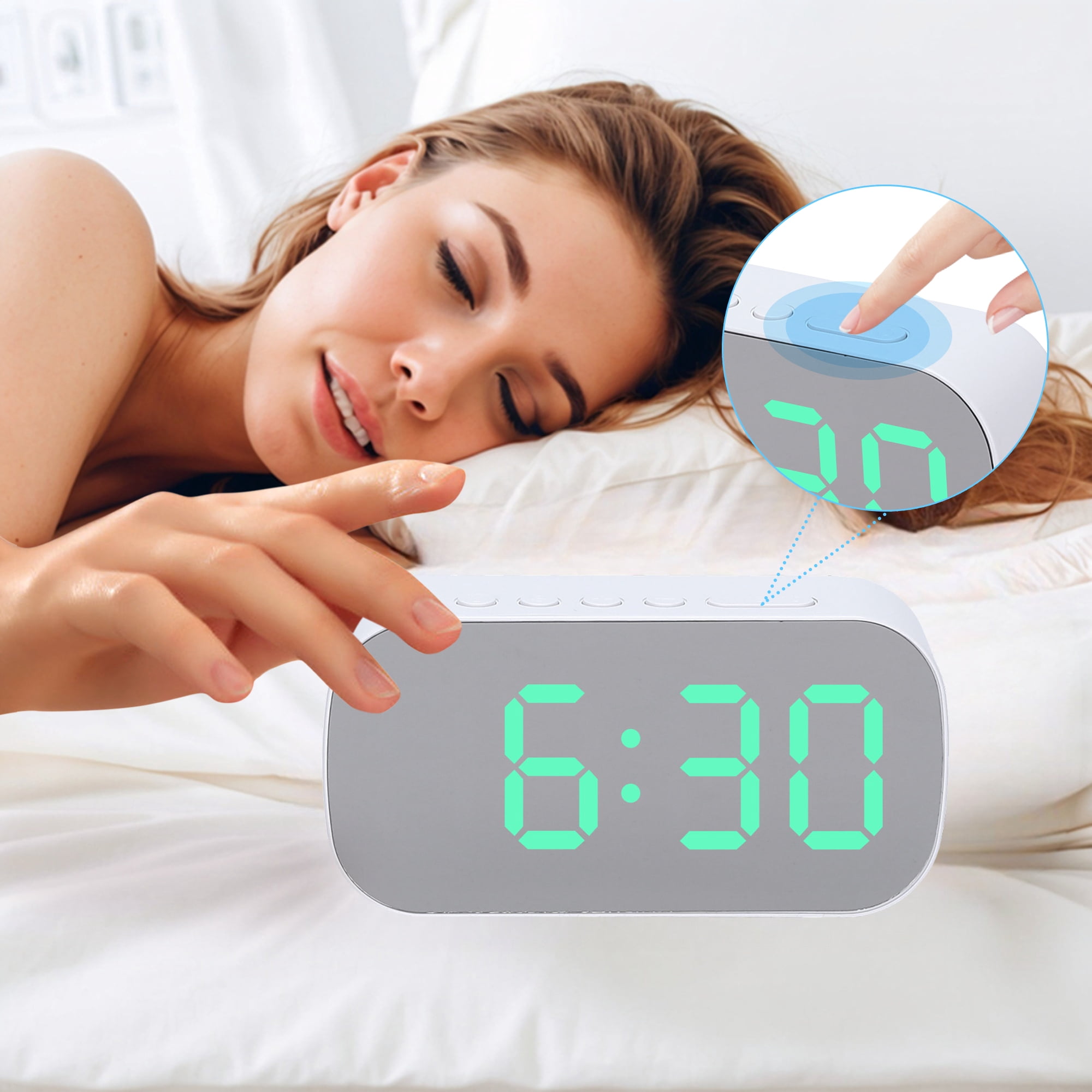 Unique Bargains 2 Pcs Oval Alarm Clock Snooze 5.1 x 2.6 x 1.4 in White Green/White Pink