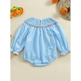 thumbnail image 5 of Newborn Baby Girl Halloween Smocked Pumpkin Outfit 3 6 12 18 Months 2T 3T Plaid Bubble Romper Embroidery Thanksgiving Fall Clothes, 5 of 7