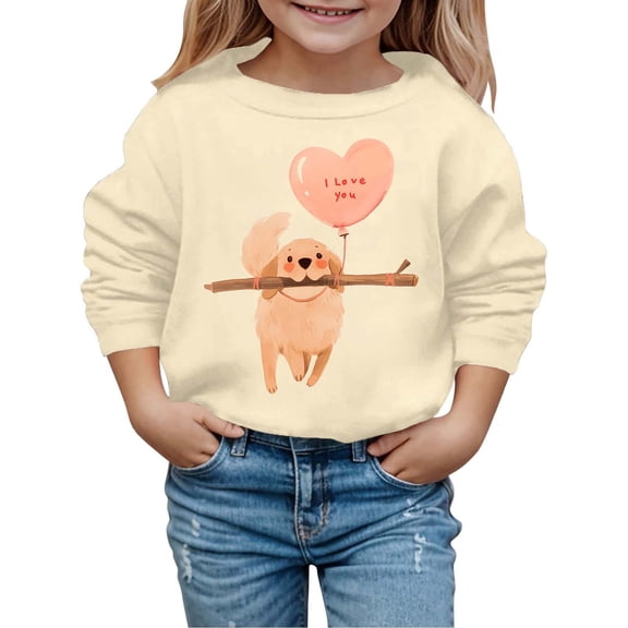 shqvo Girls Sweatshirt I Love You Sweatshirts for Kids Valentines Cute Dog Graphic Pullover Top Casual Long Sleeve Shirts