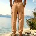 thumbnail image 4 of Homeyce Mens Linen Pants with Elastic Waist Drawstring Wide Leg Pants with Deep Pockets Cotton Linen Long Pants Casual Loose Fit Summer Beach Lounge Wear,Yellow L, 4 of 5