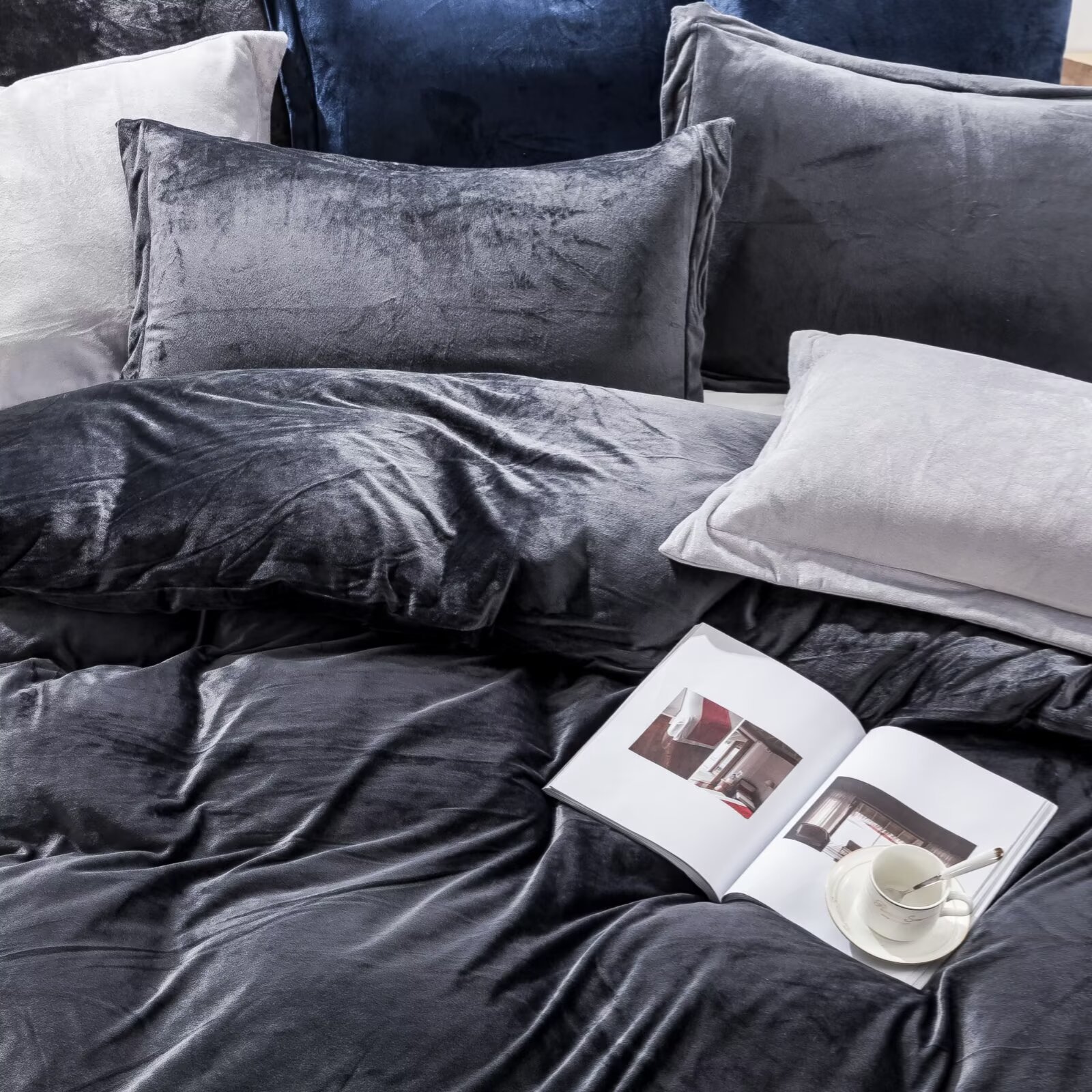 CGW 3-Piece Velvet Duvet Cover Set, Twin – Soft Luxury Bedding, Zipper Closure, Easy Care, Charcoal Grey