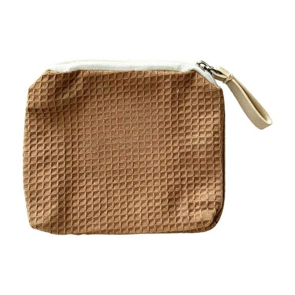 VORJELT Weave Textured Mini Zipper Pouch - Portable Storage Bag for Lipsticks, Earphones, Keys & Small Daily Items - Soft Fabric Design Brown