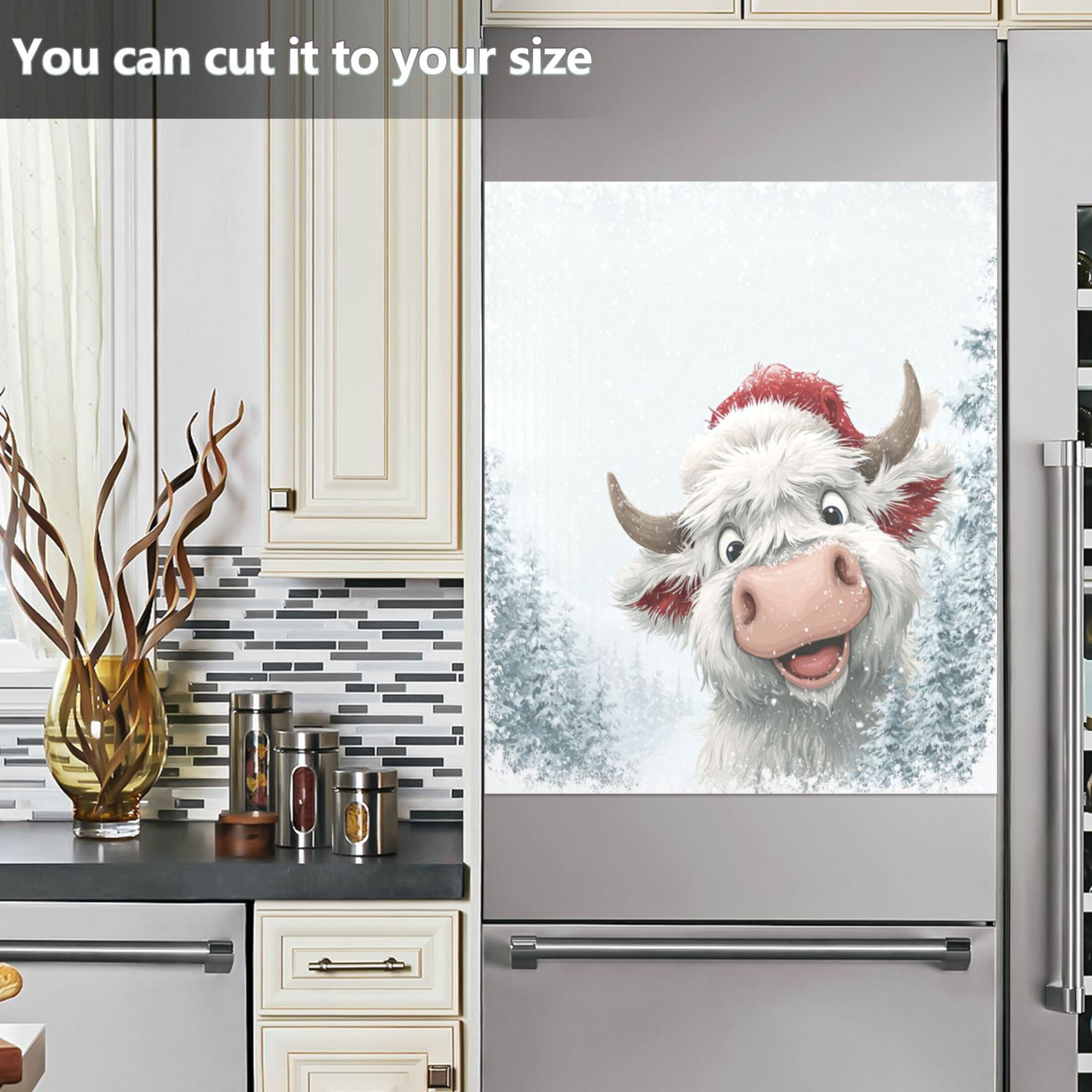 Dishwasher Magnetic Refrigerator Magnet Cover Sticker Home Decorative 23"x26" Snow Highland Cow