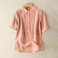 thumbnail image 2 of WREESH Women's Cotton Linen Button Up Shirt Collared Lightweight Summer Casual Short Sleeve Top, 2 of 5