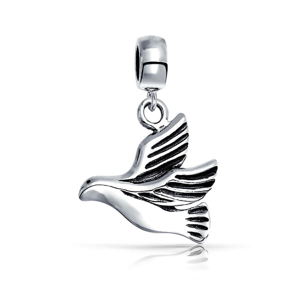 Bling Jewelry Womens World Peace Dove Dangle Charm Bead Sterling Silver for European Bracelet